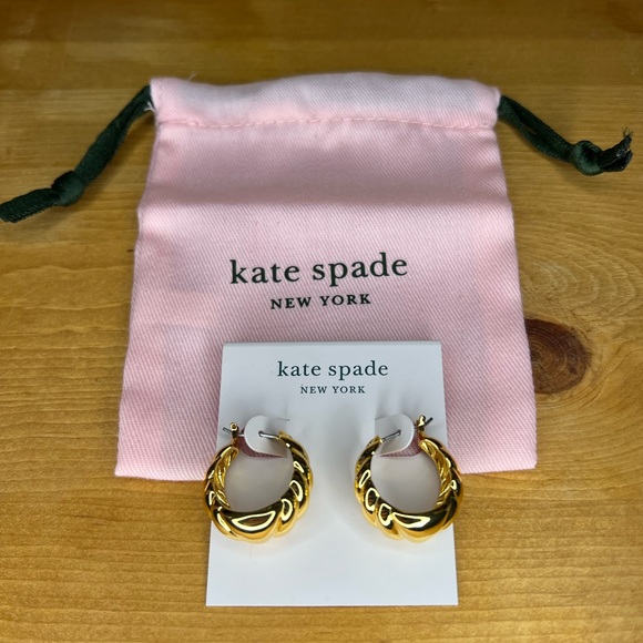 Kate Spade French Twist Gold-Tone Huggie Hoop Earrings w/ Light Pink Dust Cover - Picture 4 of 10
